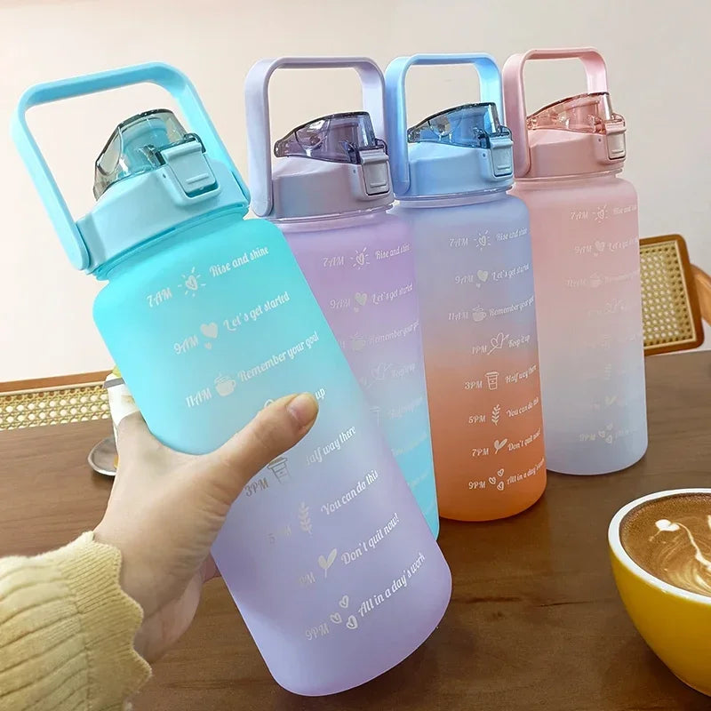Botella con marcas de tiempo motivacionales