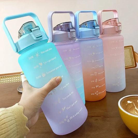 Botella con marcas de tiempo motivacionales